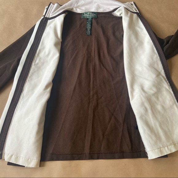 Lauren Ralph Lauren Active Women's Size Petite Med Track Jacket Off White/Brown - Picture 15 of 15